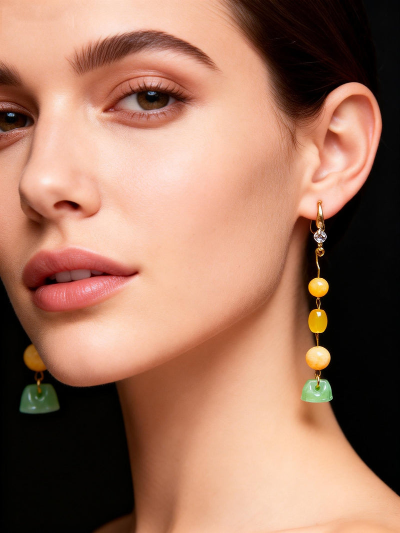Jade Patchwork Beeswax Drop Earring