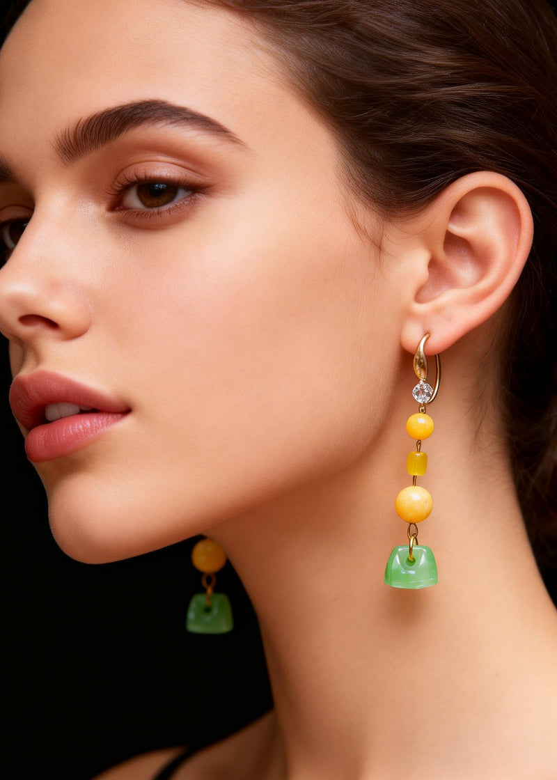 Jade Patchwork Beeswax Drop Earring