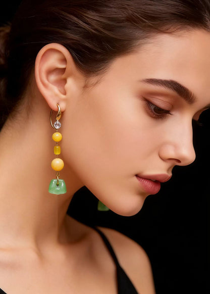 Jade Patchwork Beeswax Drop Earring