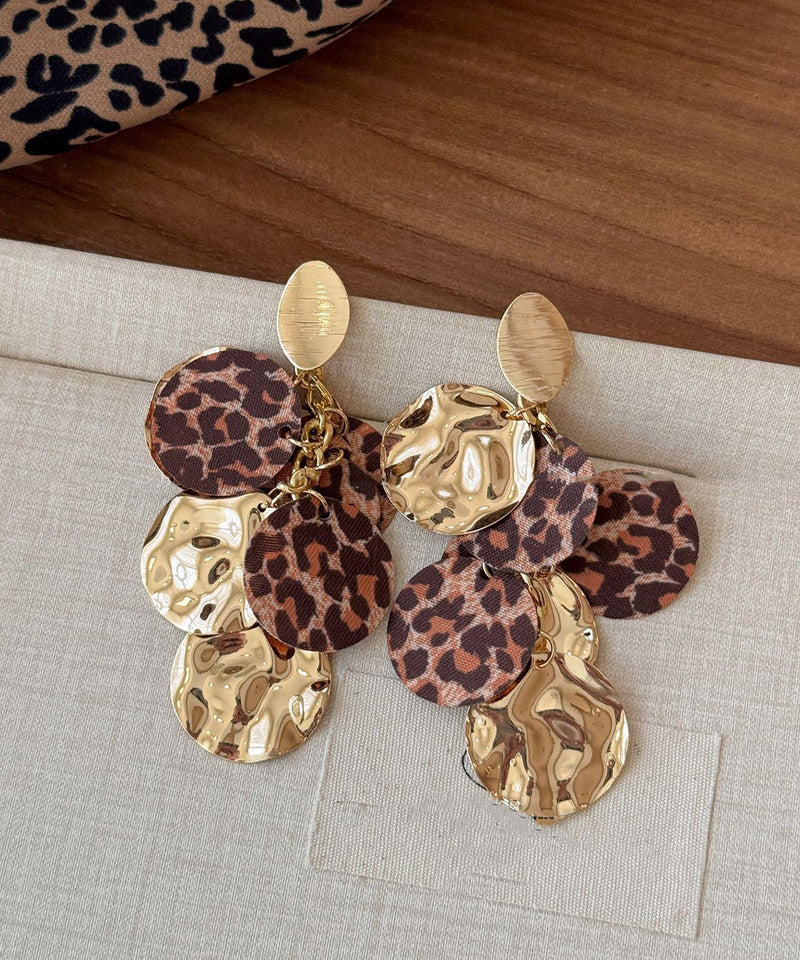 Leopard Copper Cloth Sequins Tassel Drop Earrings