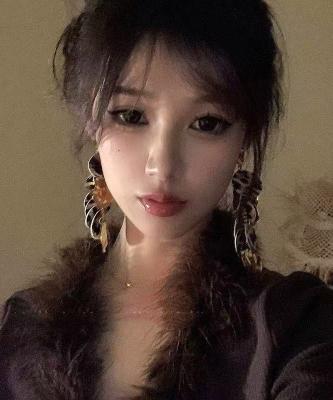Leopard Copper Cloth Sequins Tassel Drop Earrings
