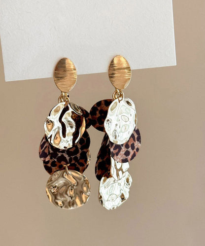 Leopard Copper Cloth Sequins Tassel Drop Earrings