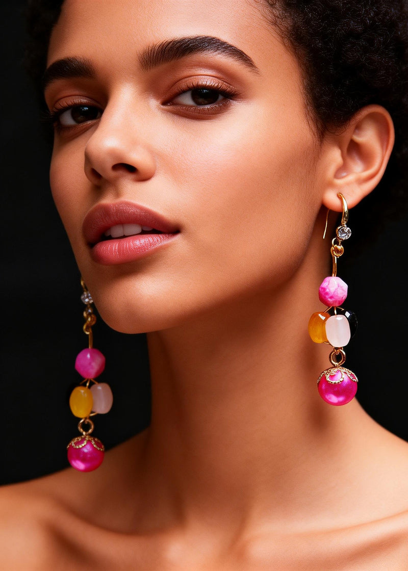 Multicolour Crystal Fine Pearl Drop Earrings