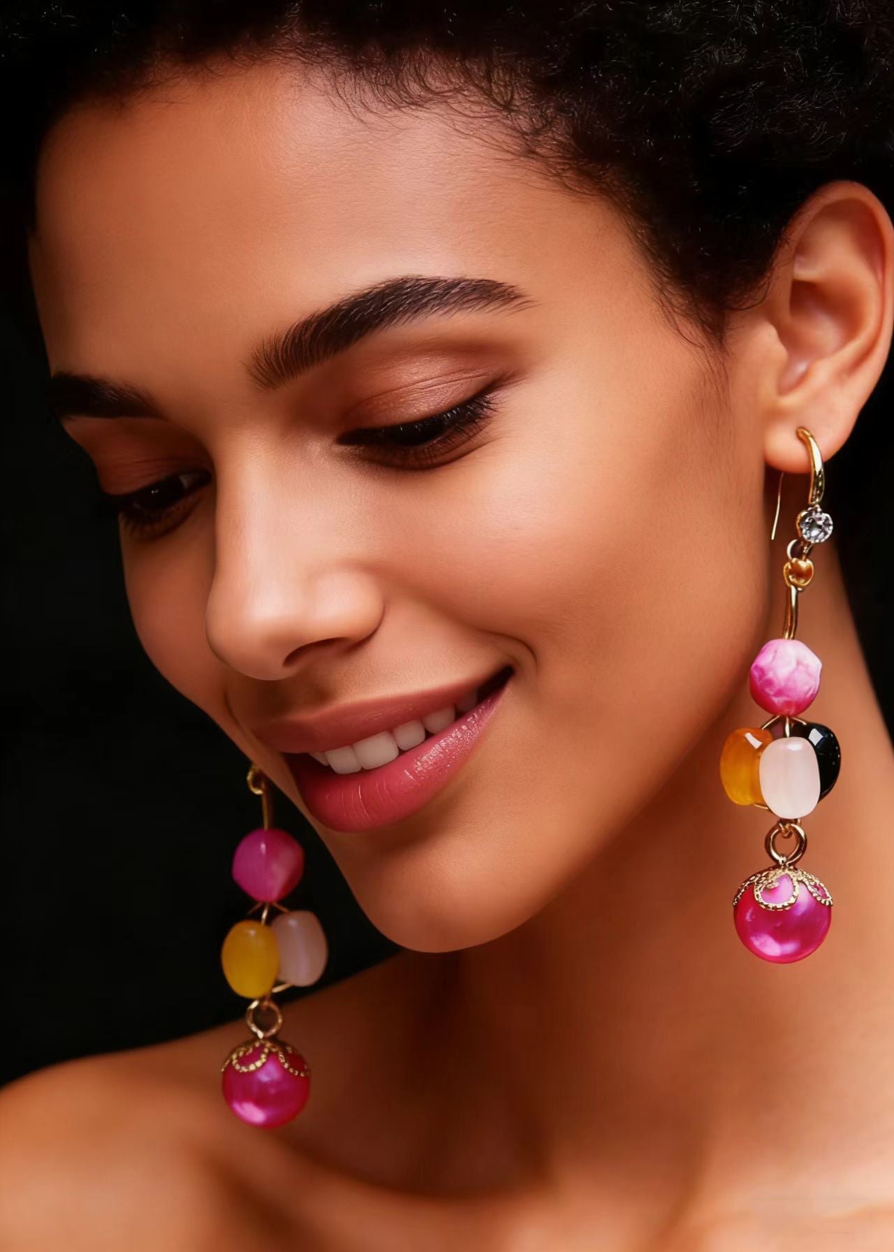 Multicolour Crystal Fine Pearl Drop Earrings