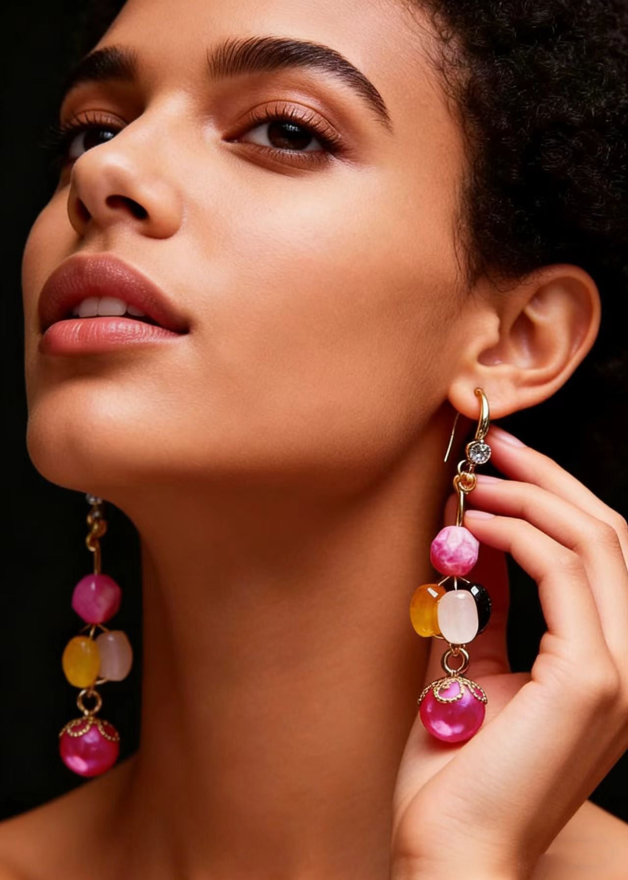 Multicolour Crystal Fine Pearl Drop Earrings