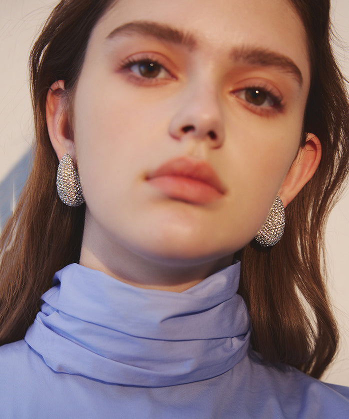 Sparkling Zircon Teardrop-shaped Metal Stud Earrings