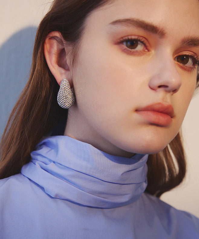 Sparkling Zircon Teardrop-shaped Metal Stud Earrings