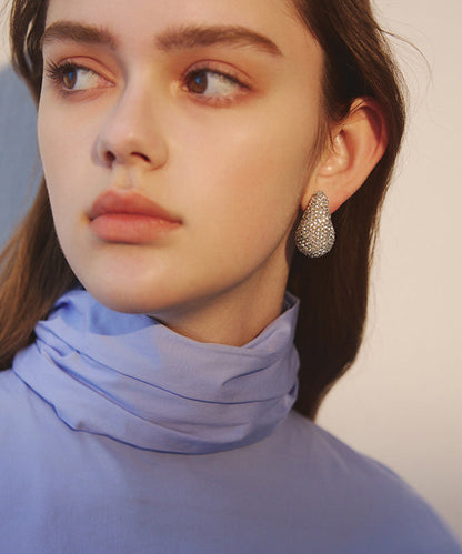 Sparkling Zircon Teardrop-shaped Metal Stud Earrings