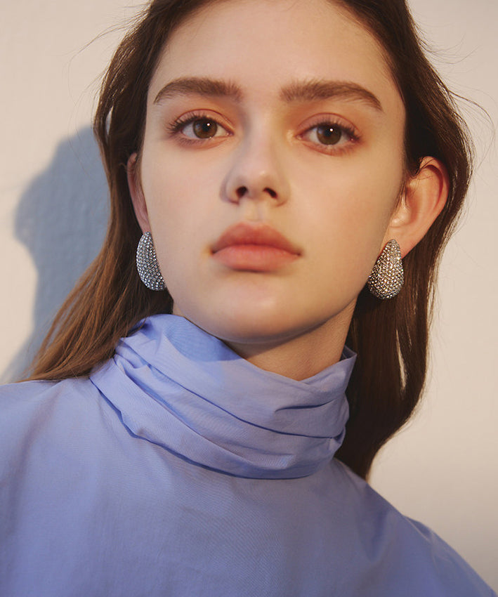 Sparkling Zircon Teardrop-shaped Metal Stud Earrings