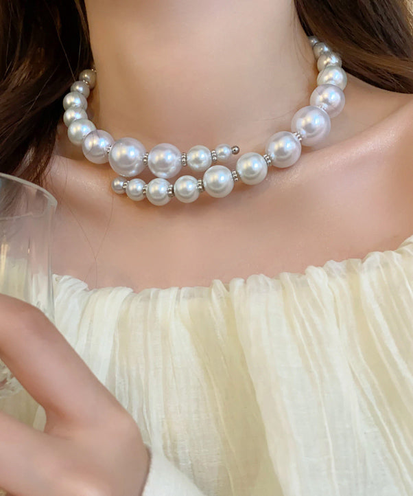 White Alloy Asymmetry Pearl Collar Necklace