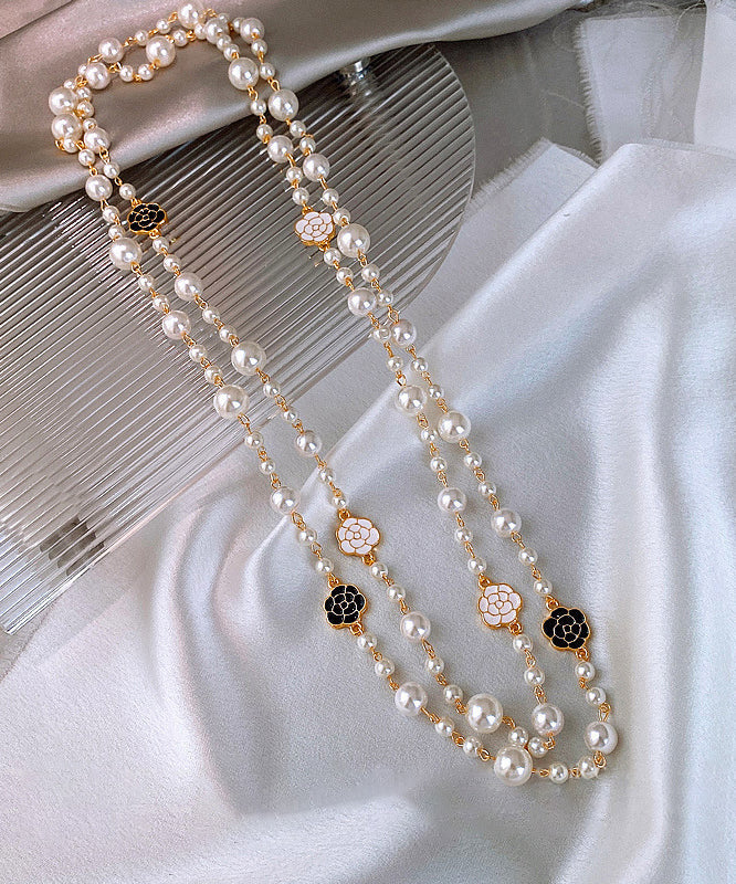 White Sterling Silver Alloy Pearl Camellia Gratuated Bead Necklace Po010