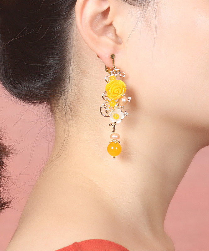 Yellow Crystal Chalcedony Drop Earrings