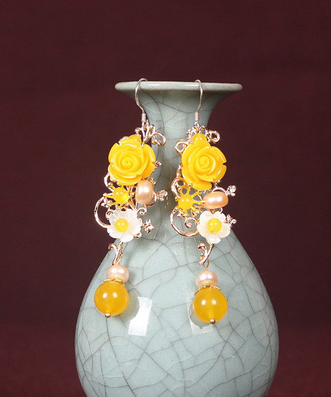 Yellow Crystal Chalcedony Drop Earrings