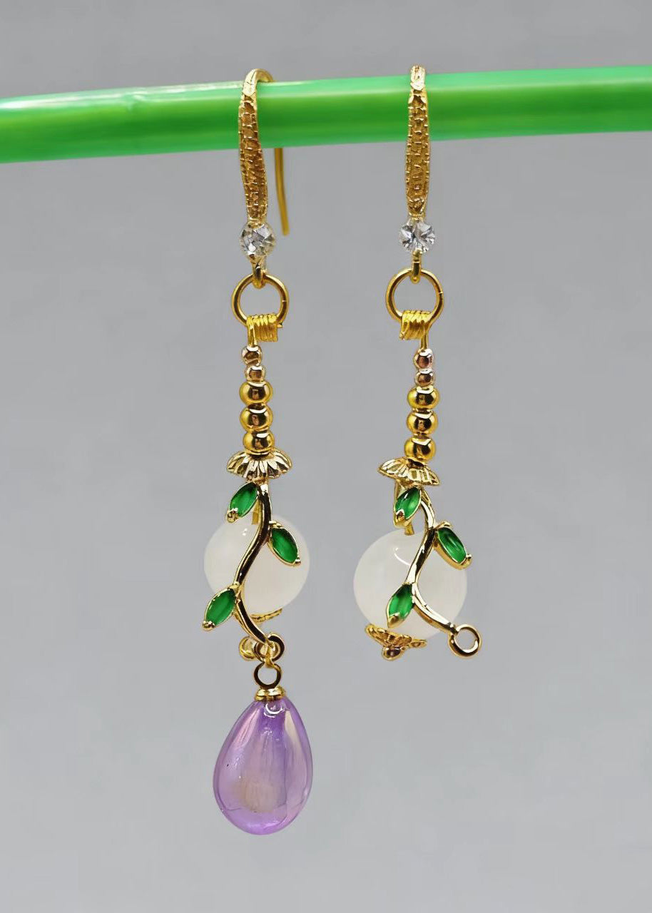 Boutique Asymmetrical Design Fine Jade Drop Earrings