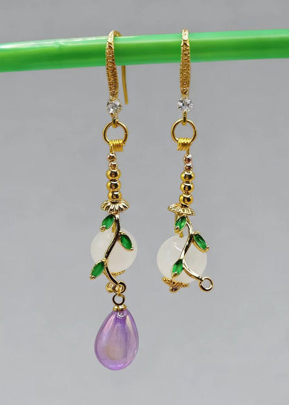 Boutique Asymmetrical Design Fine Jade Drop Earrings