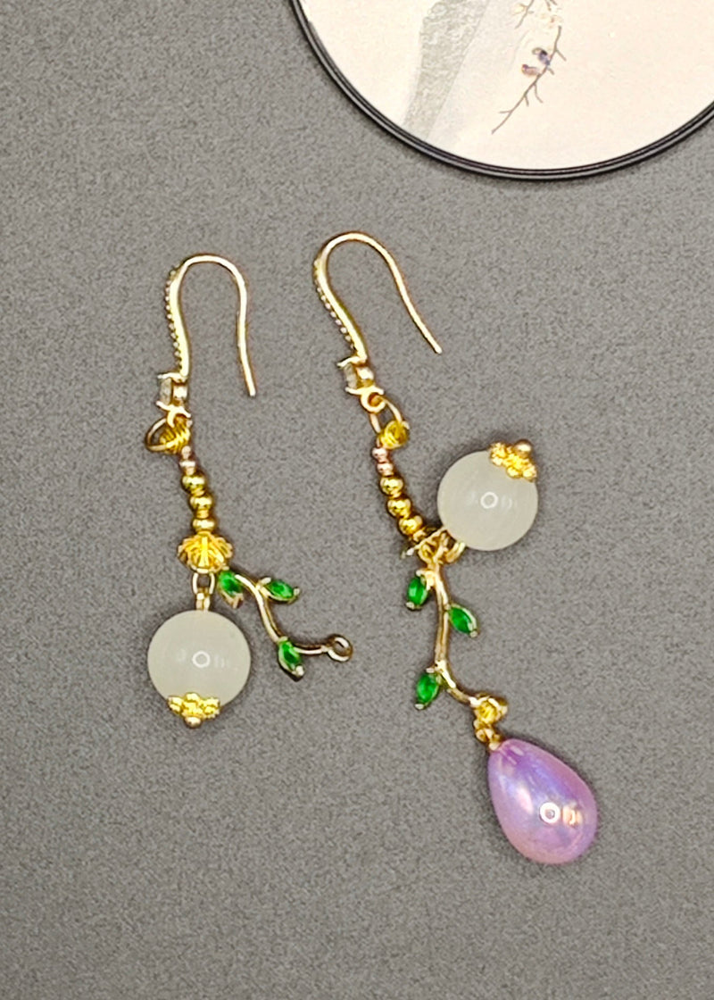 Boutique Asymmetrical Design Fine Jade Drop Earrings