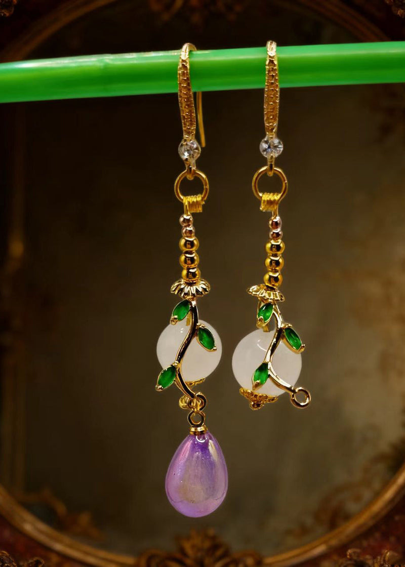 Boutique Asymmetrical Design Fine Jade Drop Earrings