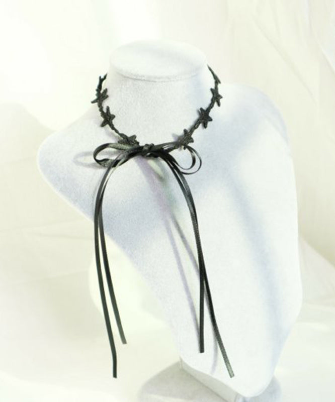 Boutique Black Lace Star Bow Tie Lace Pendant Necklace Yu006