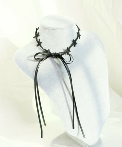 Boutique Black Lace Star Bow Tie Lace Pendant Necklace Yu006
