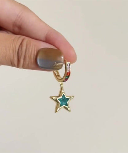 Boutique Gold Copper Alloy Zircon Asymmetrical Srar and Love Hoop Earrings