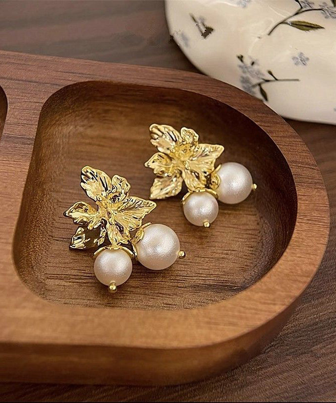 Boutique Gold Copper Overgild Pearl Stud Earrings