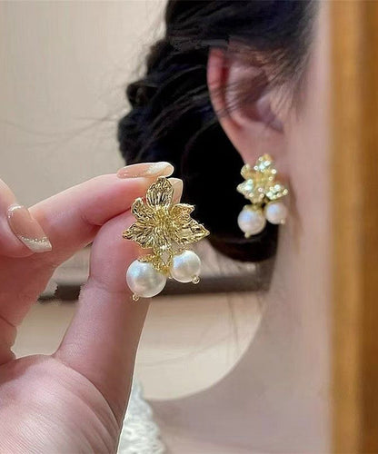 Boutique Gold Copper Overgild Pearl Stud Earrings