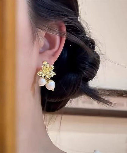 Boutique Gold Copper Overgild Pearl Stud Earrings