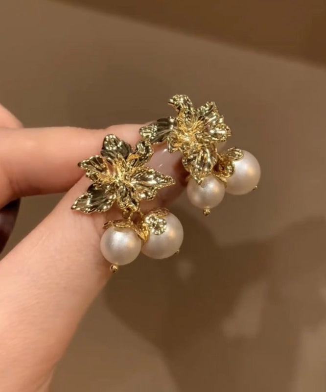 Boutique Gold Copper Overgild Pearl Stud Earrings