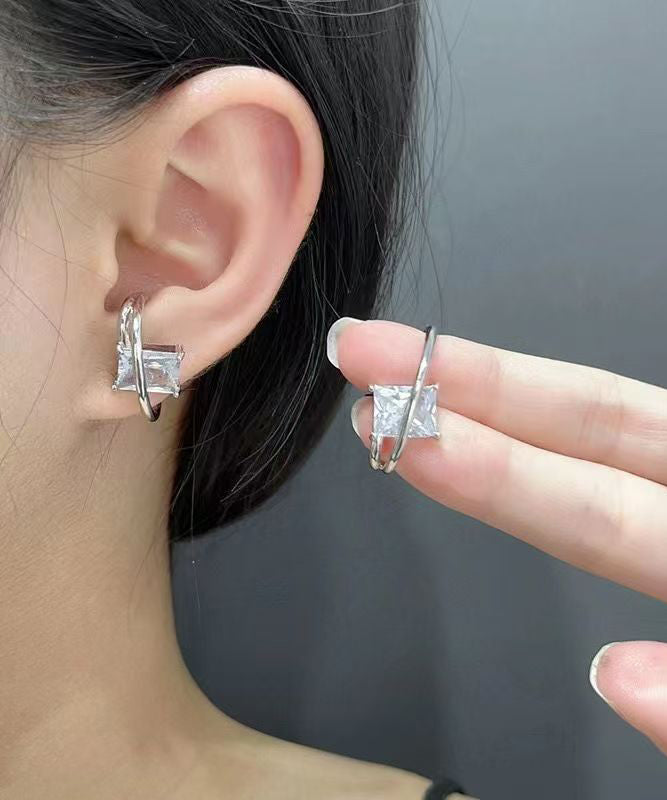Boutique Silk Metal Line Zircon Stud Earrings