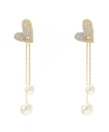 Boutique Sterling Silver Overgild Love Heart Pearl Tassel Drop Earrings Ly1788