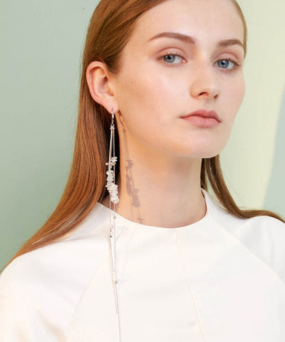 Boutique White Crystal Extra Long Metal Single Drop Earrings