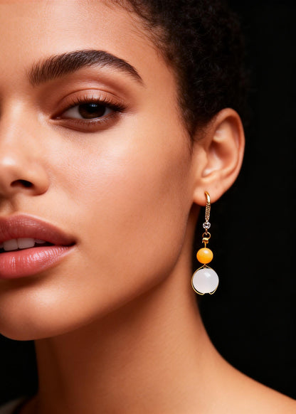 Boutique White Jade Connection Beeswax Drop Earrings