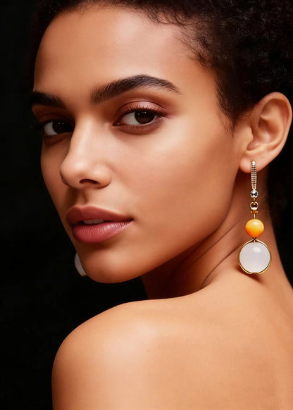 Boutique White Jade Connection Beeswax Drop Earrings