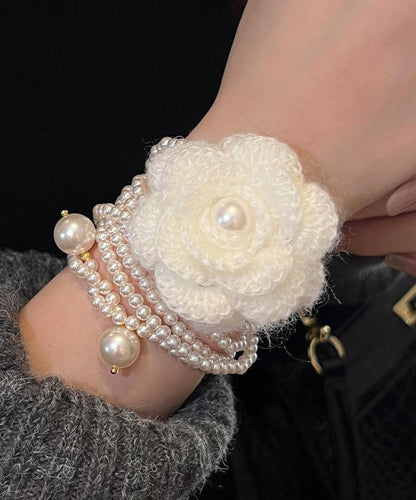 Brief White Alloy Camellia Pearl Beading Double Layered Pendant Necklace Yu023