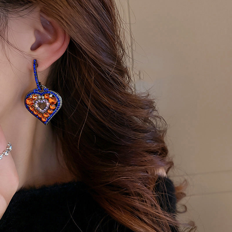 Colorblock Alloy Zircon Love Hollow Out Drop Earrings