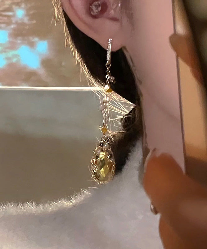 Gold Copper Overgild Zircon Crystal Pearl Tassel Water Drop Drop Earrings