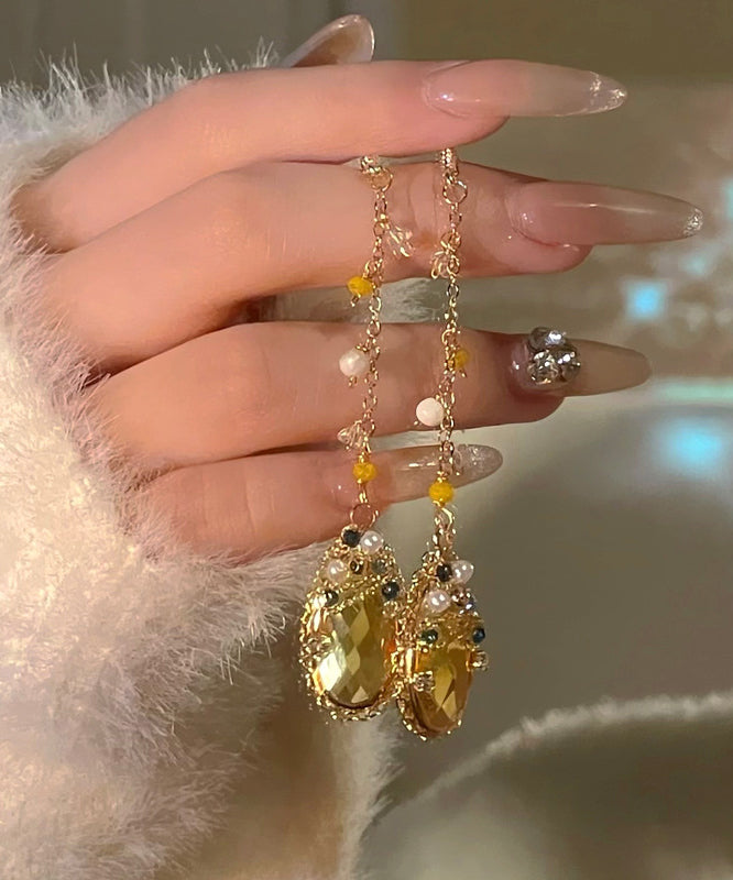 Gold Copper Overgild Zircon Crystal Pearl Tassel Water Drop Drop Earrings