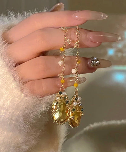 Gold Copper Overgild Zircon Crystal Pearl Tassel Water Drop Drop Earrings