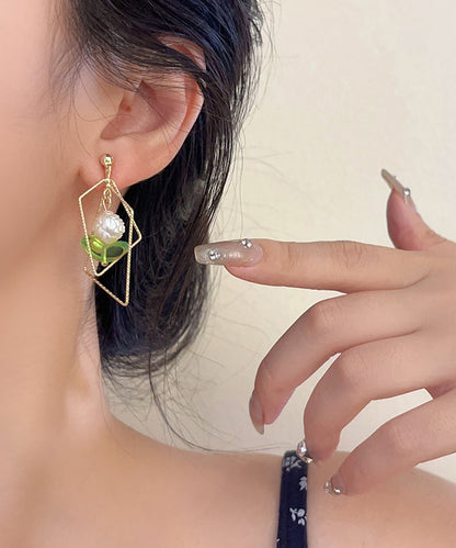 Gold Copper Resin Square Geometry Drop Earrings