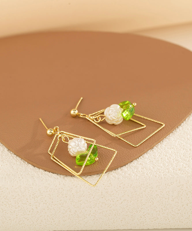 Gold Copper Resin Square Geometry Drop Earrings