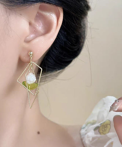 Gold Copper Resin Square Geometry Drop Earrings