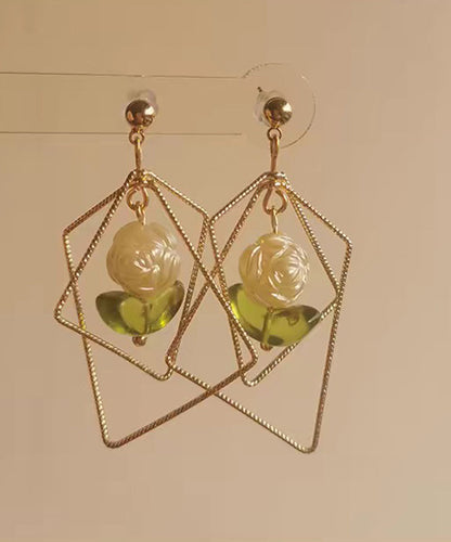 Gold Copper Resin Square Geometry Drop Earrings