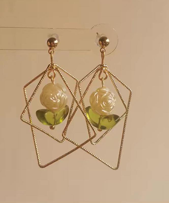 Gold Copper Resin Square Geometry Drop Earrings