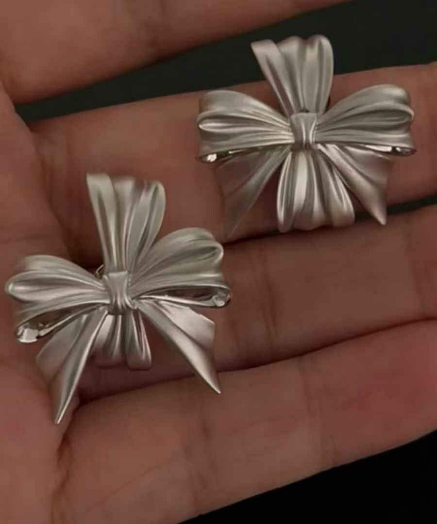 Silk Sterling Silver Bow Stud Earrings