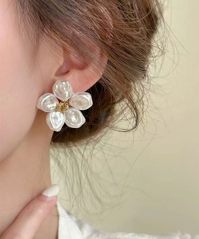 White Sterling Silver Alloy Stud Earrings