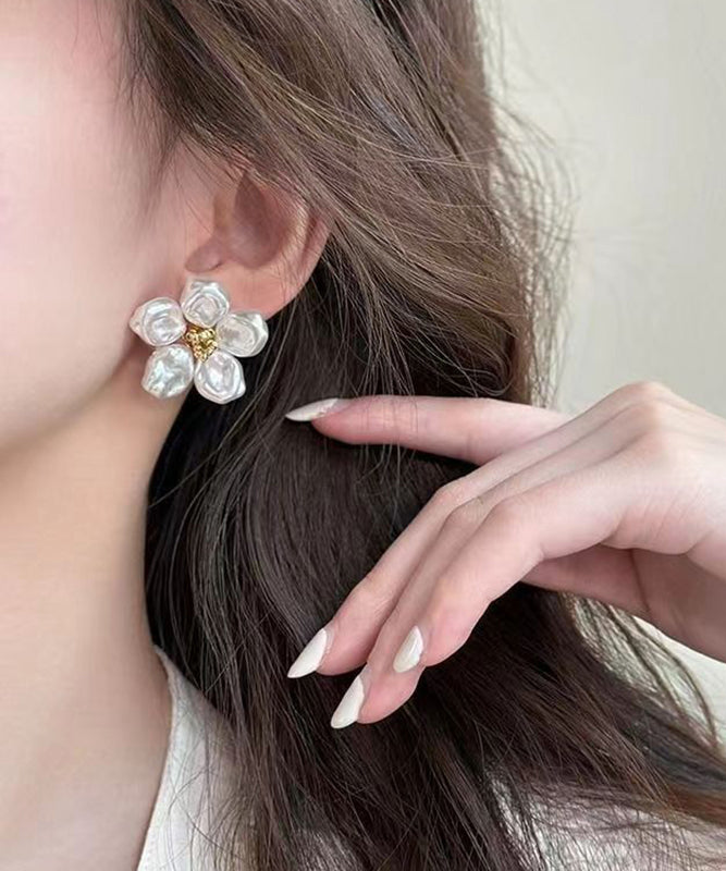 White Sterling Silver Alloy Stud Earrings