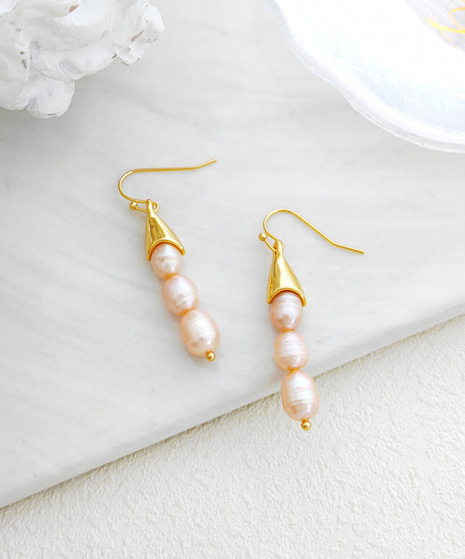 Beige Copper Pearl Drop Earrings