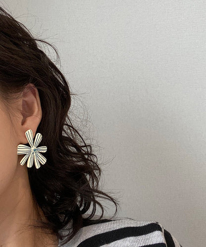 Beige Sterling Silver Asymmetric Stud Earrings