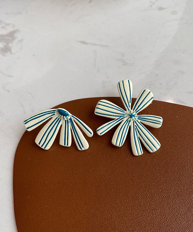 Beige Sterling Silver Asymmetric Stud Earrings