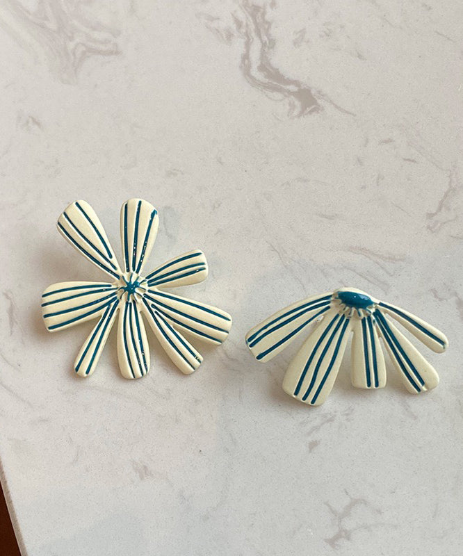 Beige Sterling Silver Asymmetric Stud Earrings